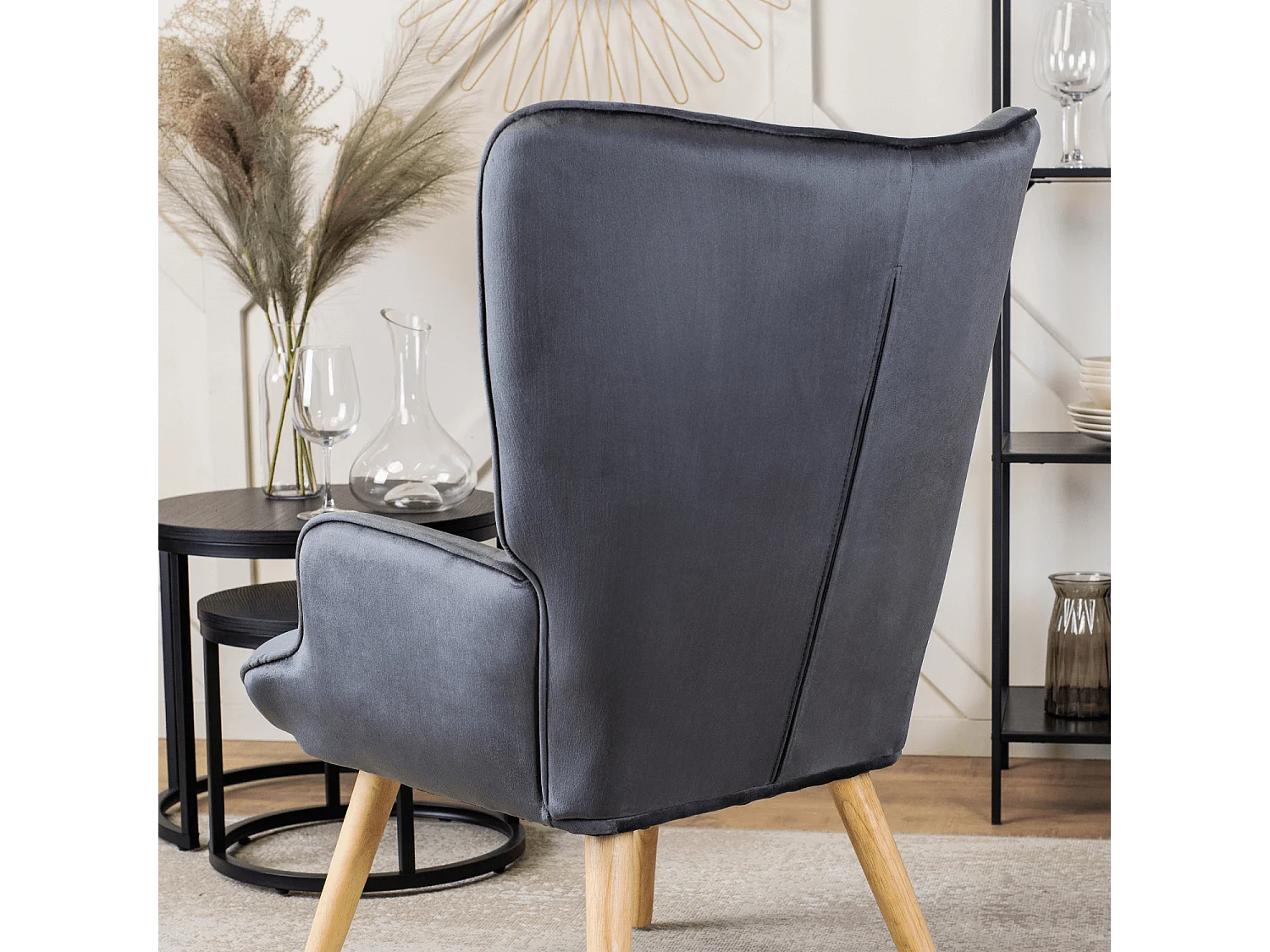 Lænestol med pouffe LOZANO Grey Velour