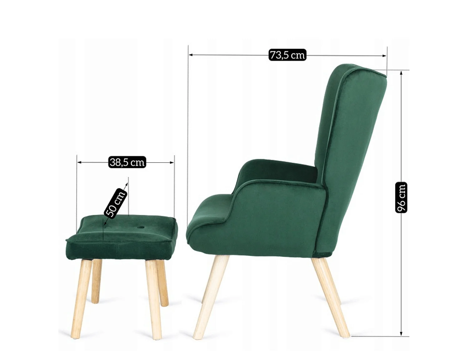 Lænestol med pouffe LOZANO Green Velour