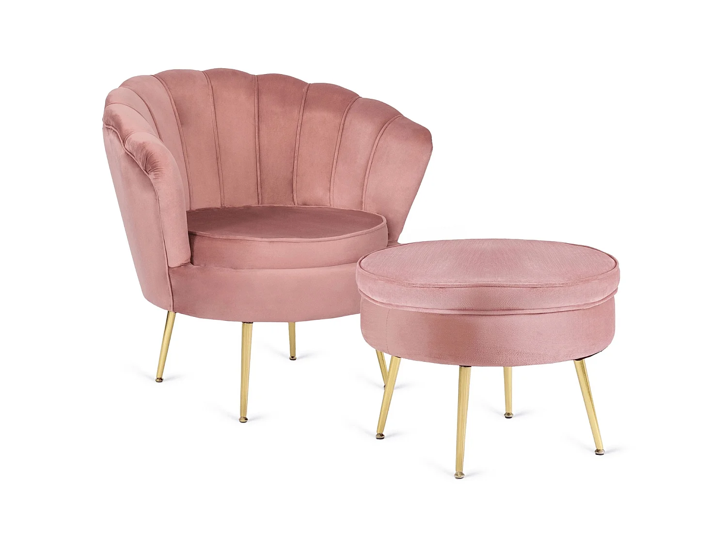 SILLÓN DE GRAN TAMAÑO CON TABURETE DE TERCIOPELO ROSA
