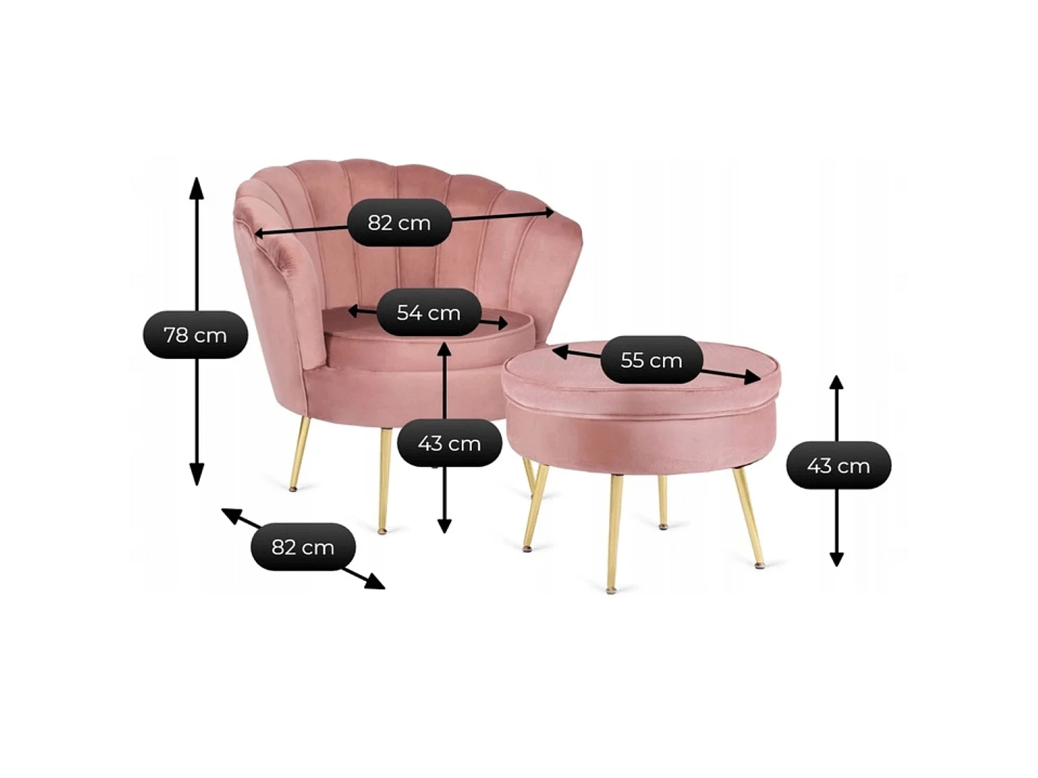 SILLÓN DE GRAN TAMAÑO CON TABURETE DE TERCIOPELO ROSA