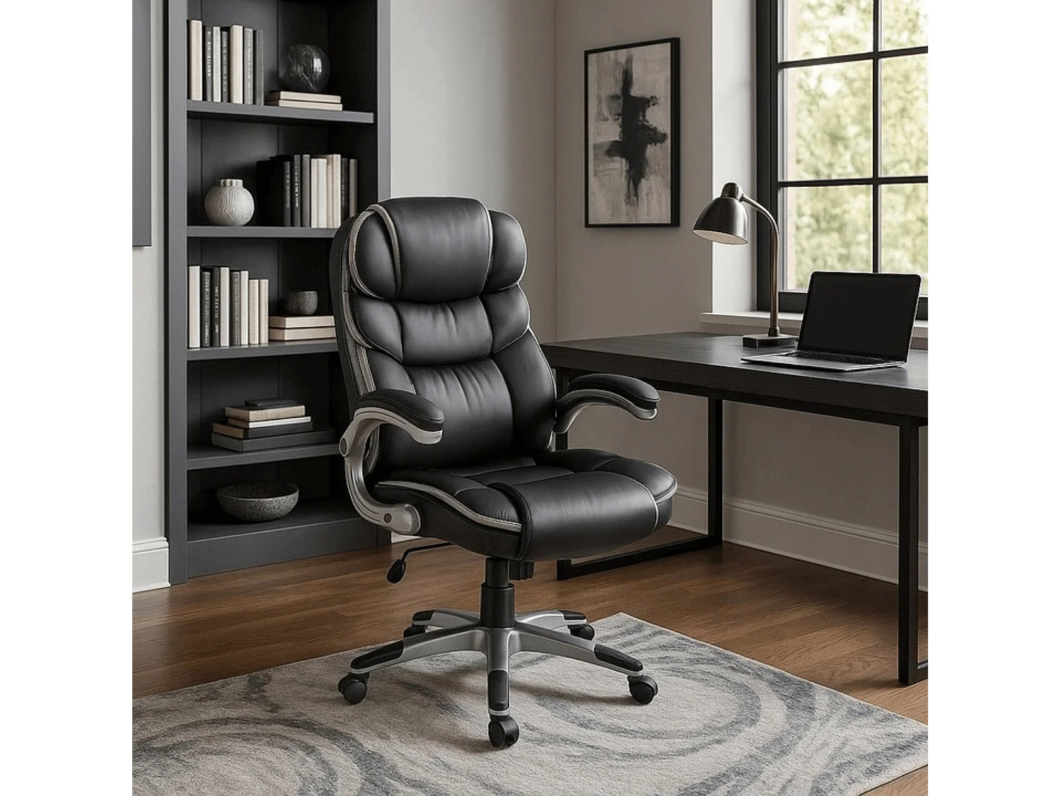 Fauteuil de bureau pivotant LIVERPOOL en cuir éco noir