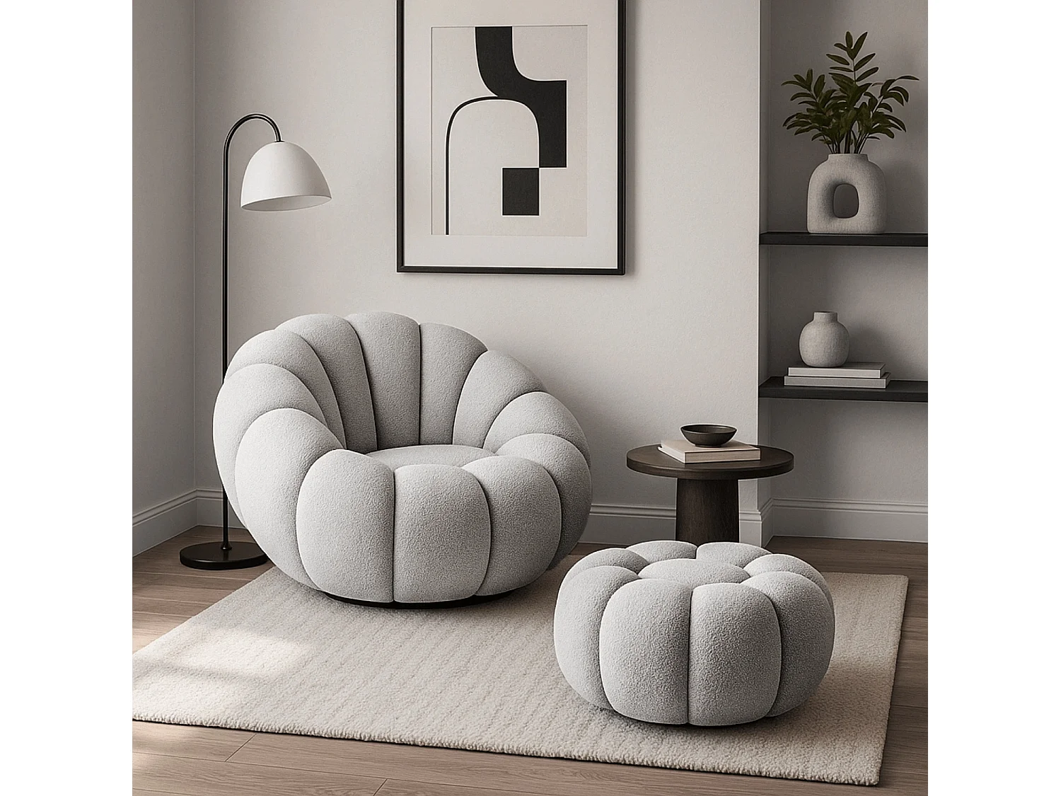 Fauteuil lounge avec pouffe PETTIT Grey