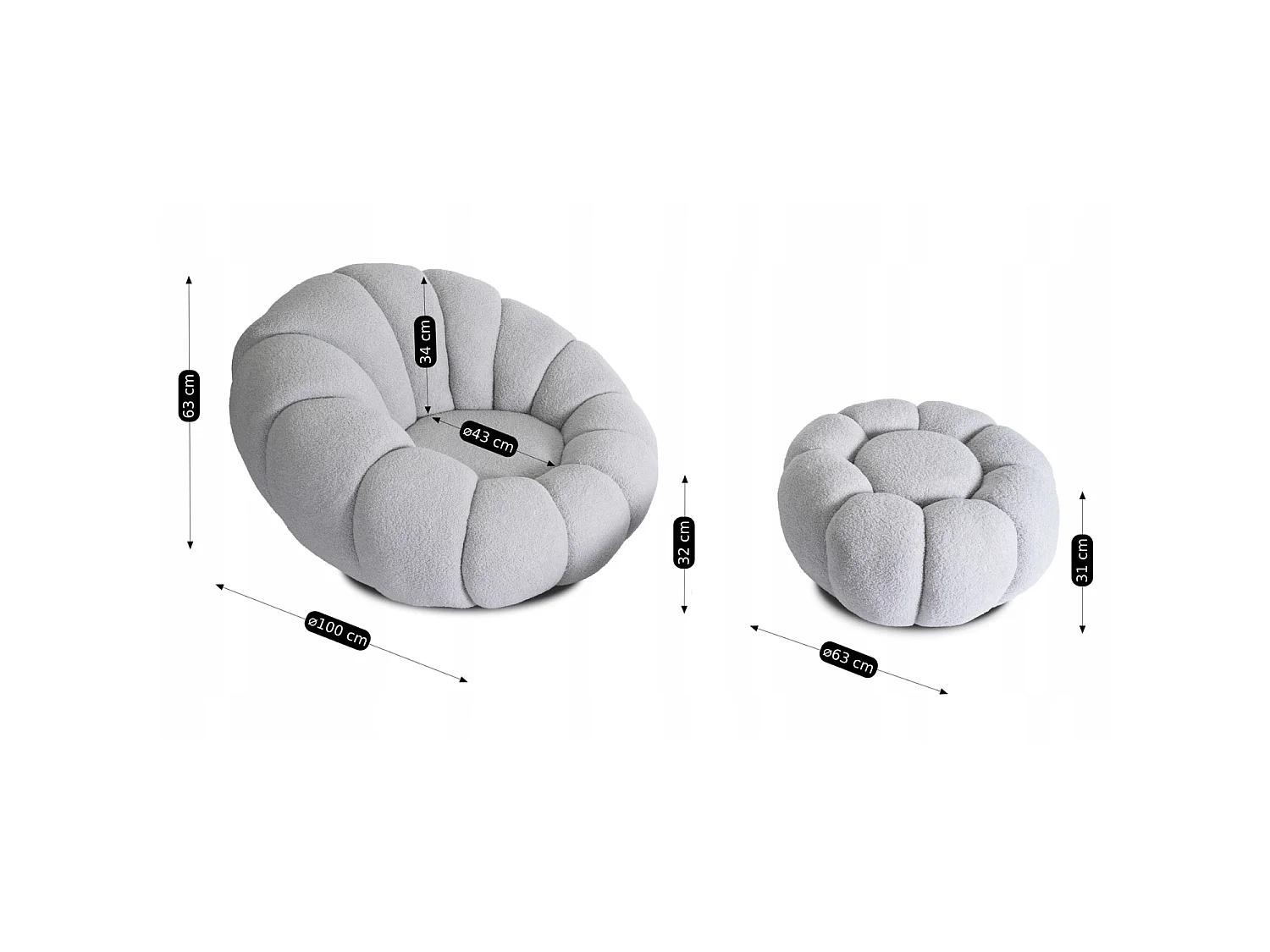 Fauteuil lounge avec pouffe PETTIT Grey