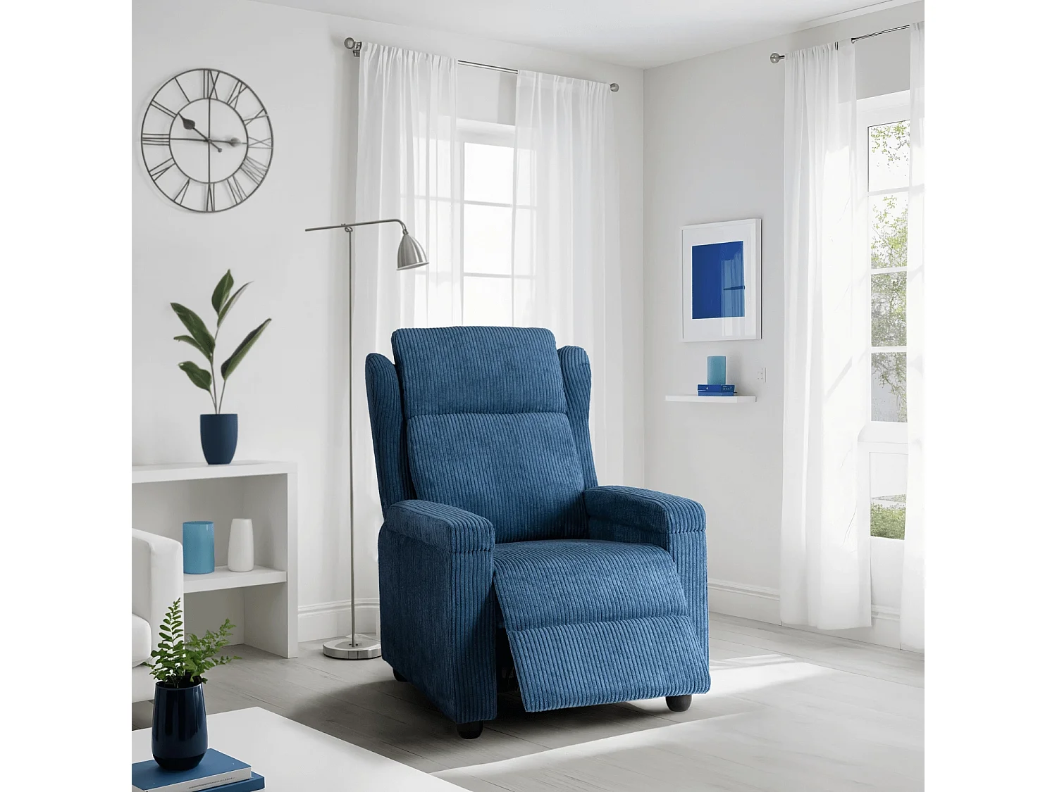 Cadeira de Veludo Cotelê SPENCER Azul Marinho