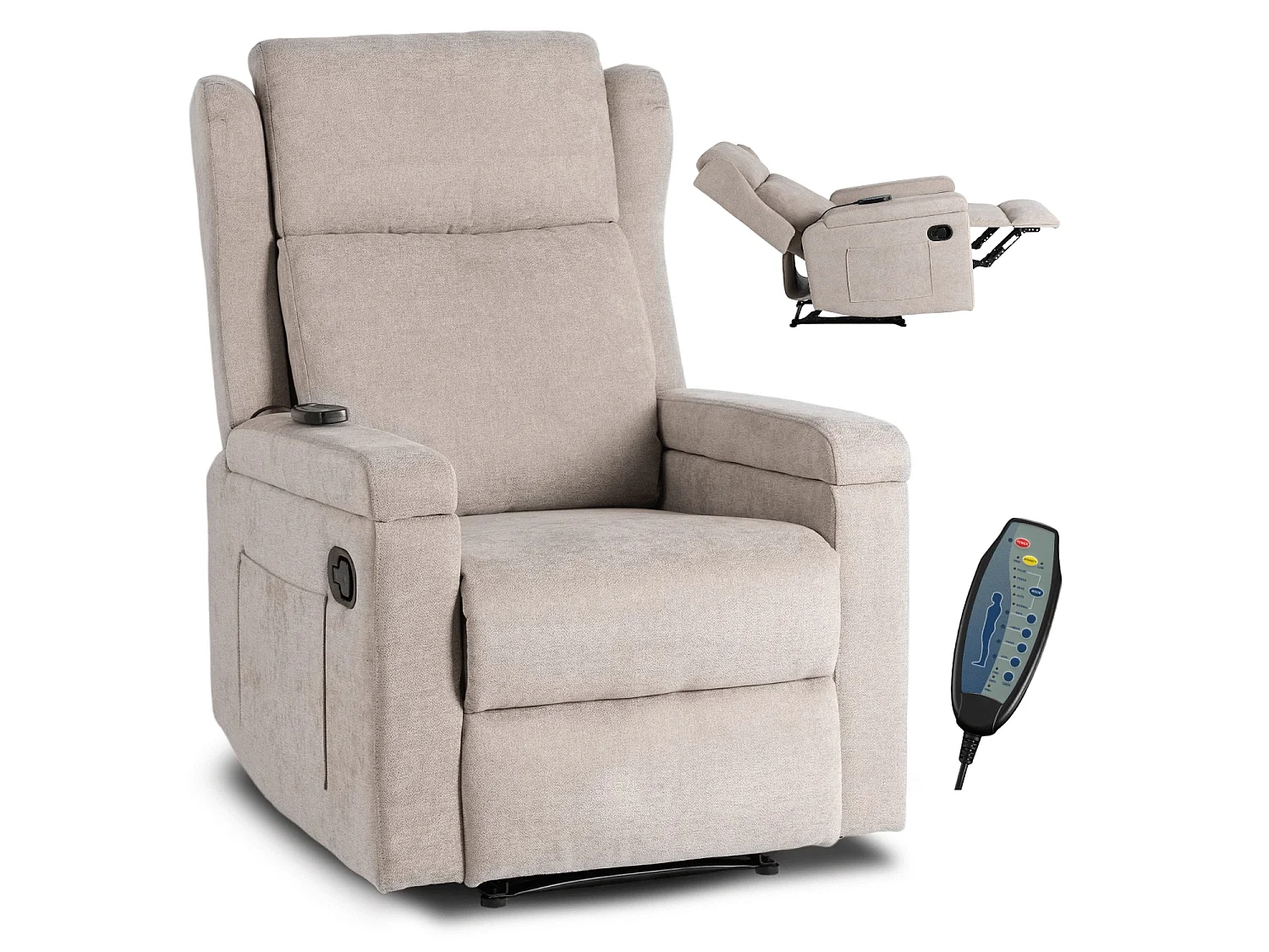 Fauteuil de massage lounge en tissu beige SEBASTIAN
