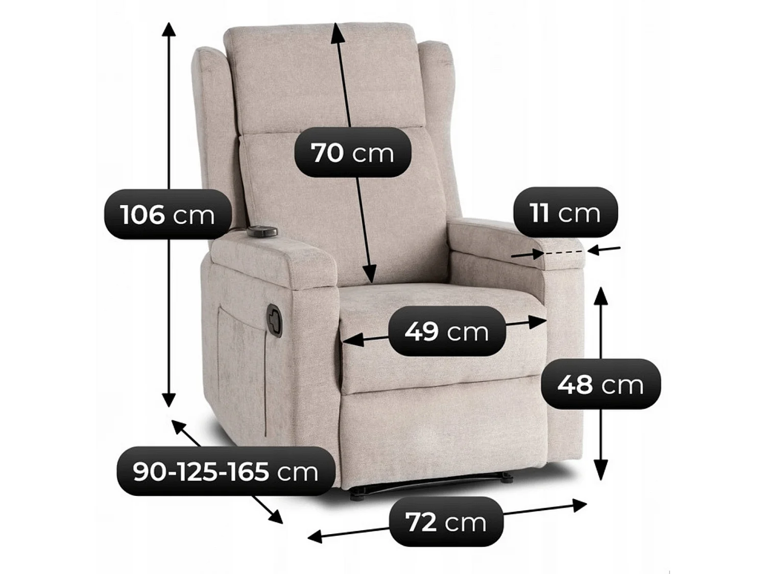 Fauteuil de massage lounge en tissu beige SEBASTIAN
