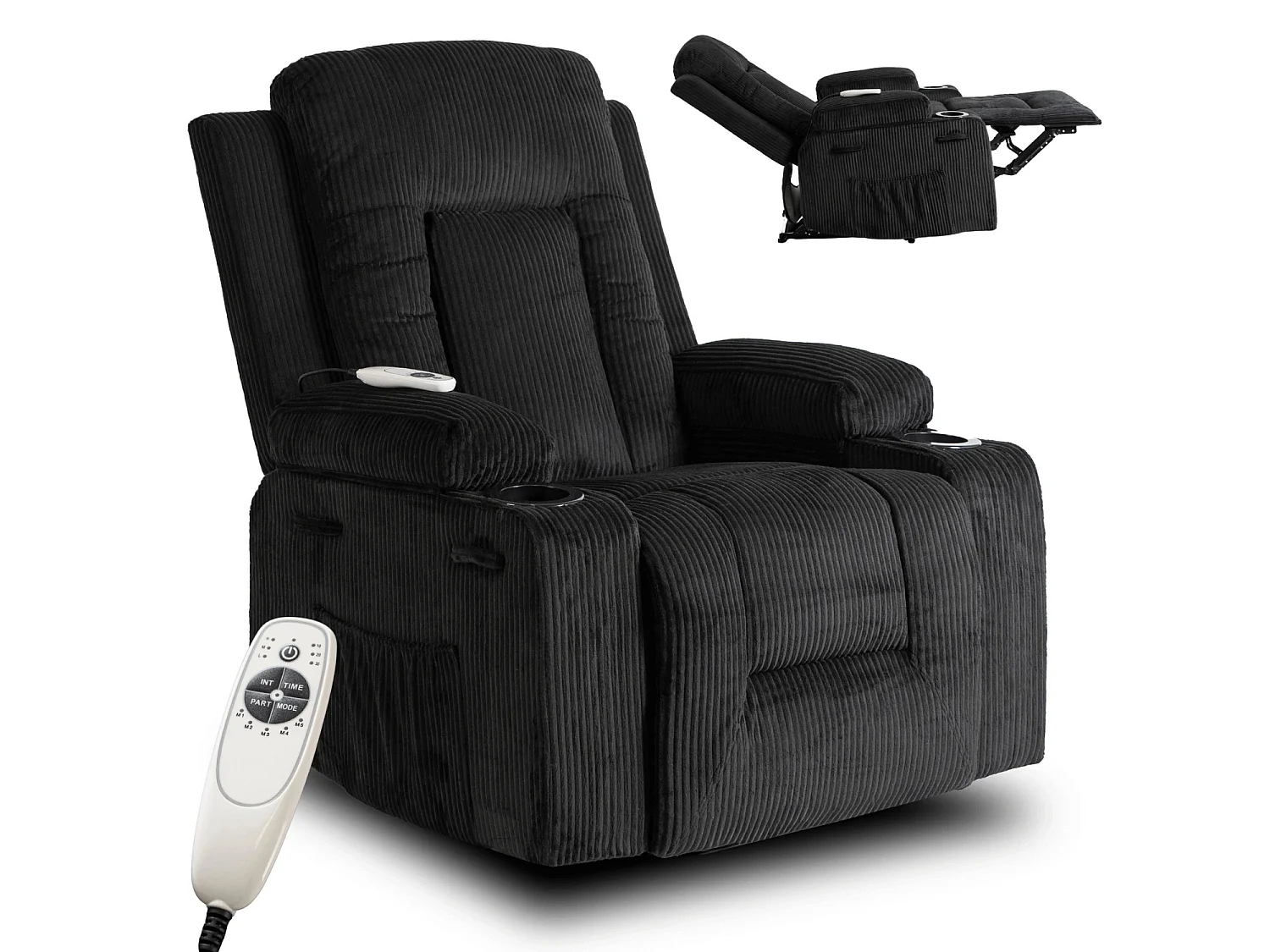 Fauteuil de massage lounge BOX En velours côtelé noir