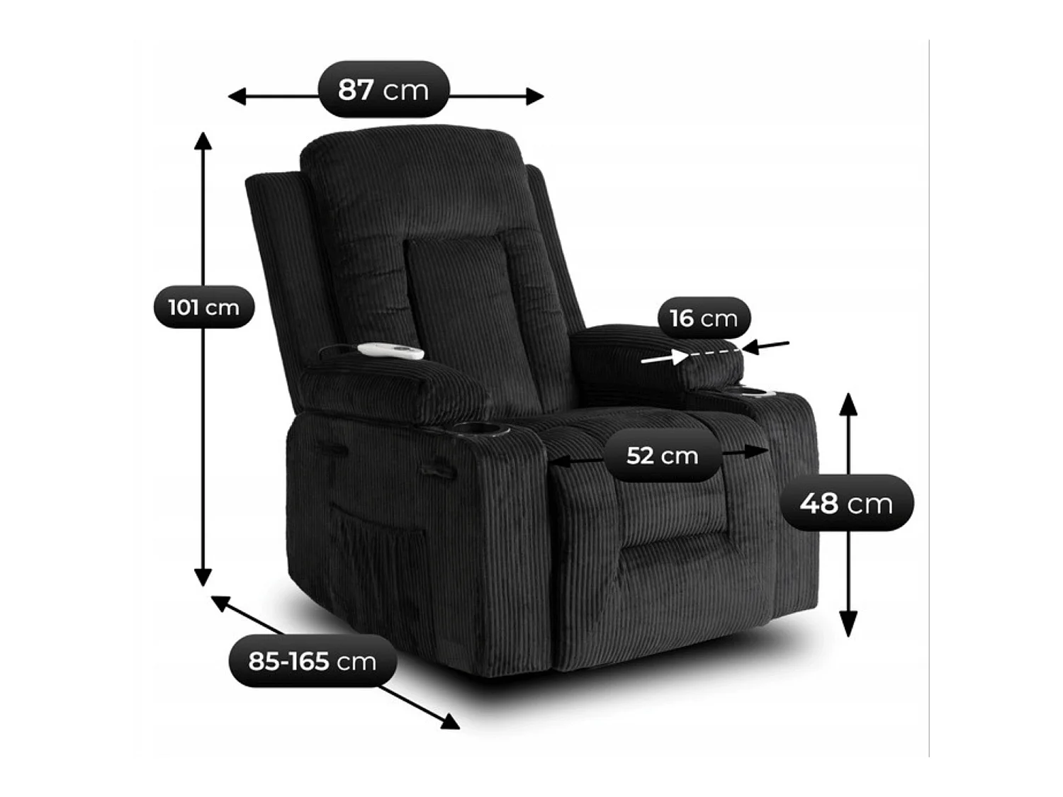 Fauteuil de massage lounge BOX En velours côtelé noir