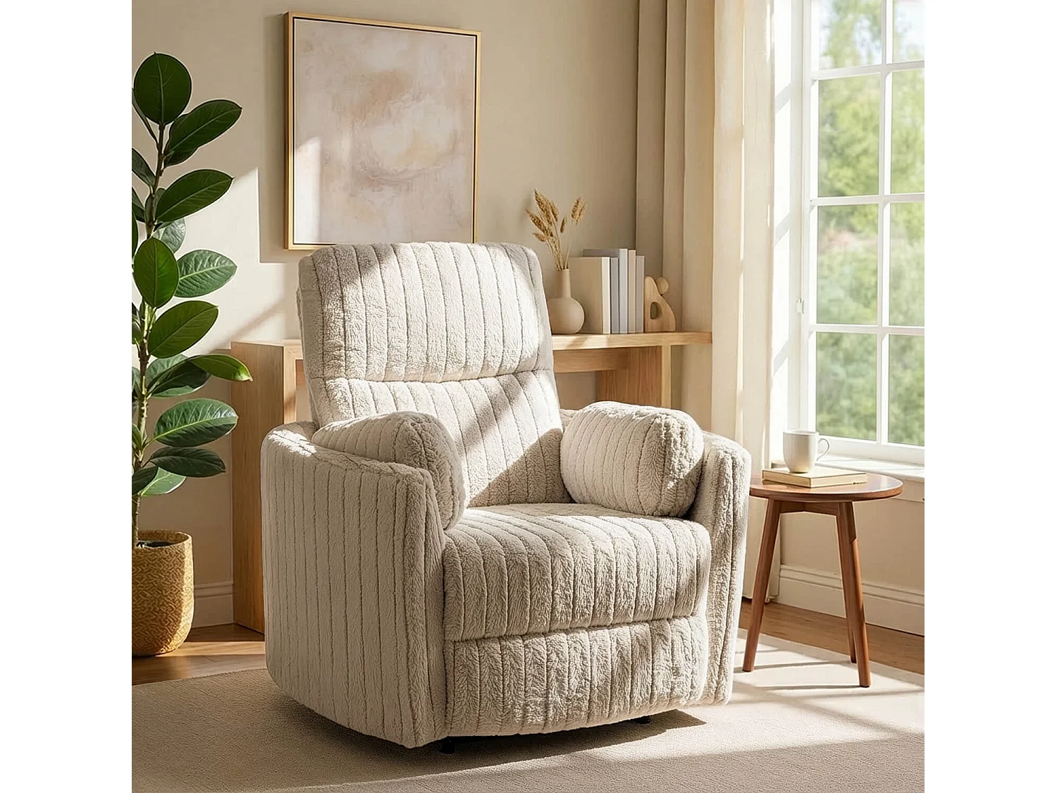 Chaise longue RAUL en velours côtelé beige