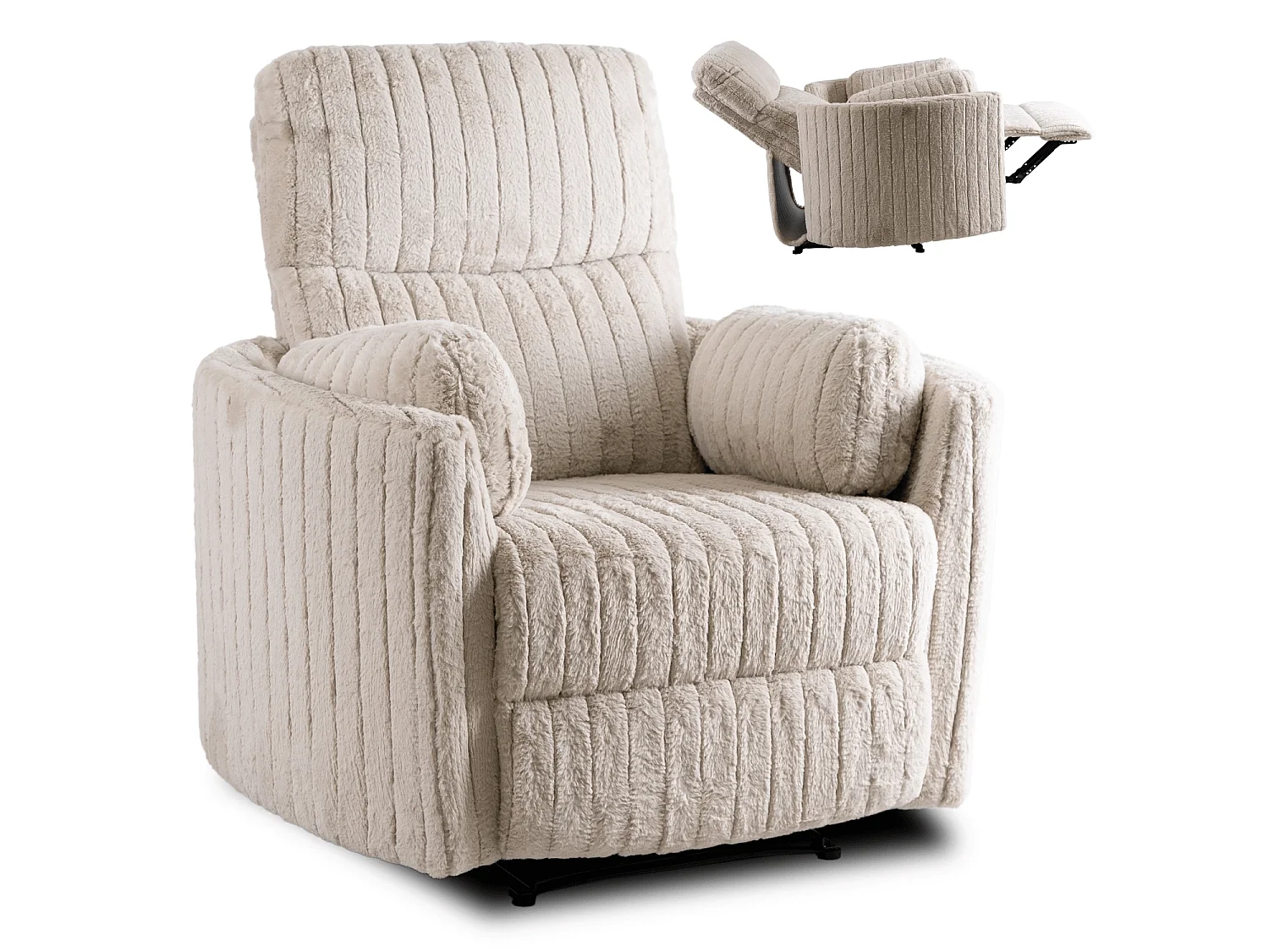 Chaise longue RAUL en velours côtelé beige