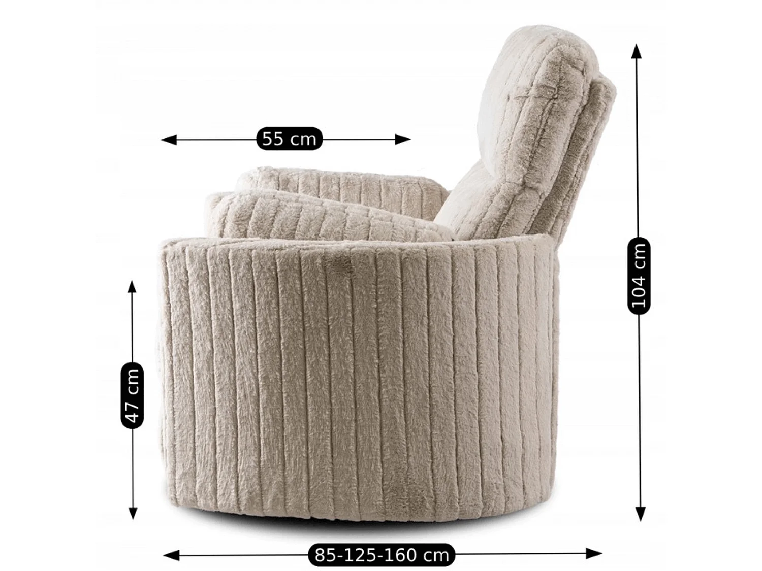 Chaise longue RAUL en velours côtelé beige