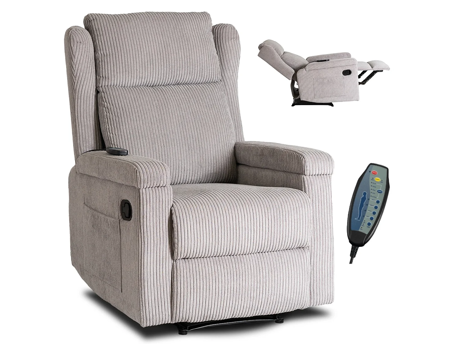 Fauteuil de massage SEBASTIAN Grey Velours côtelé