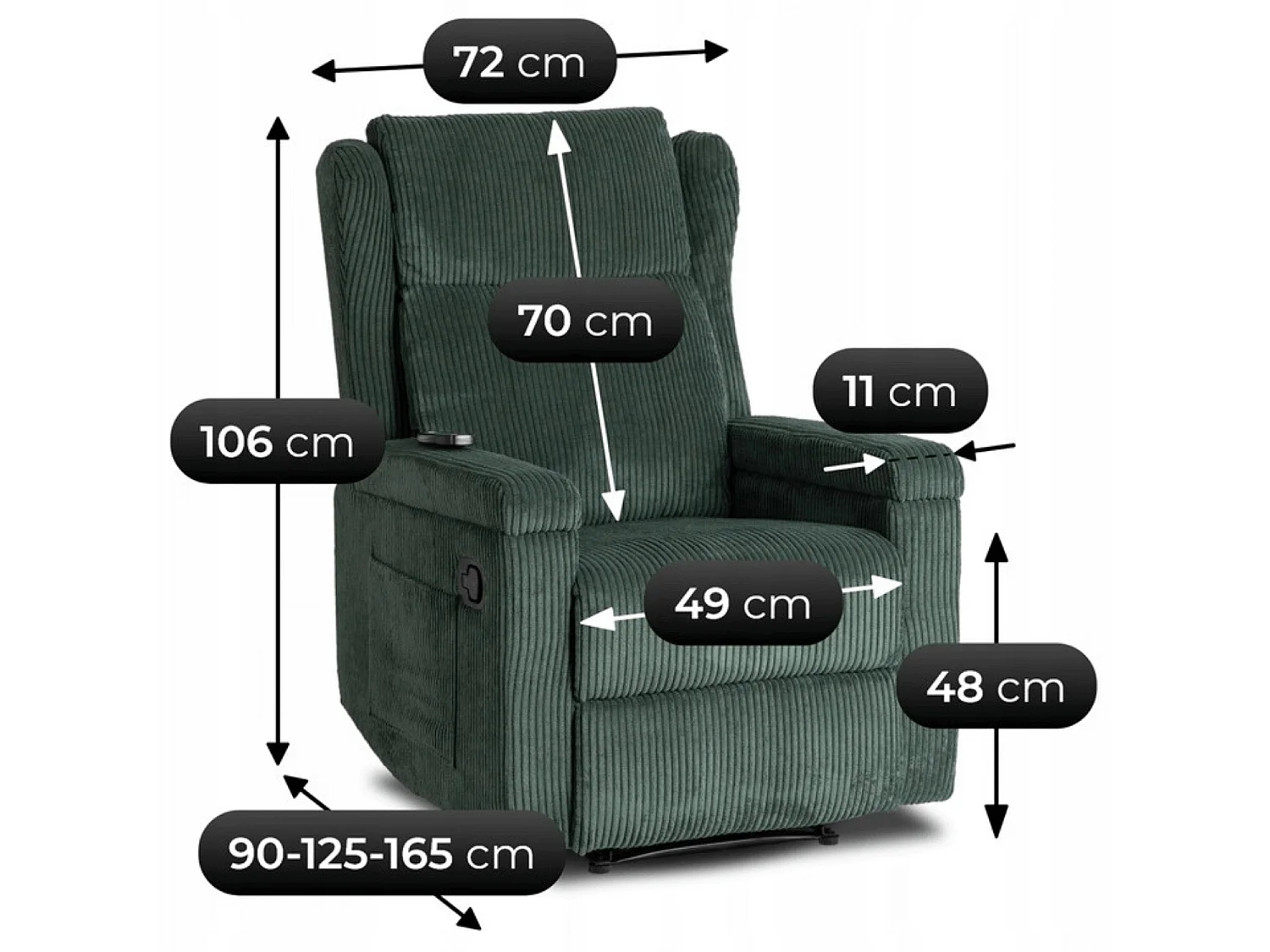 Fauteuil de massage SEBASTIAN Grey Velours côtelé