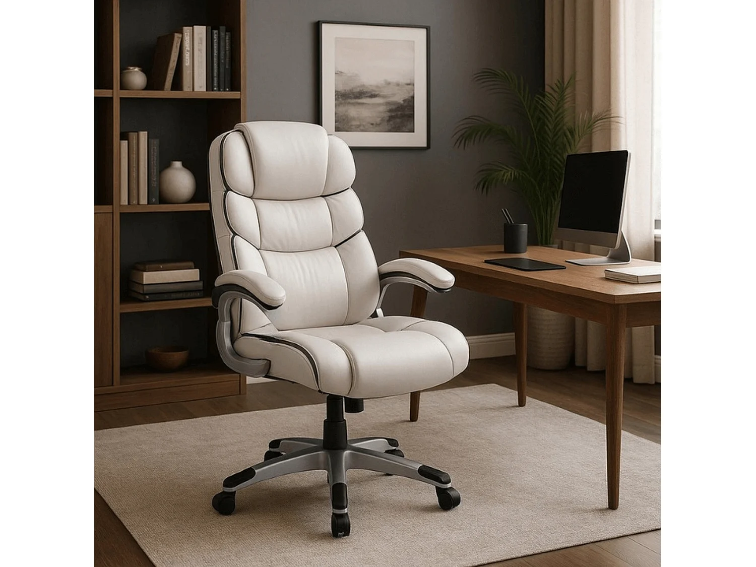 Draaibare fauteuil van kantoor LIVERPOOL wit eco-leer