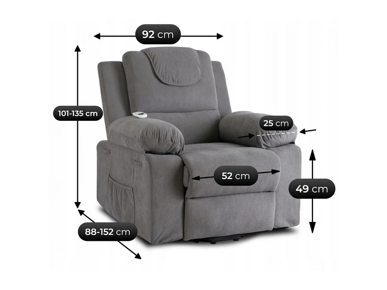 Fauteuil de massage relaxant avec fonction debout FENIX gris