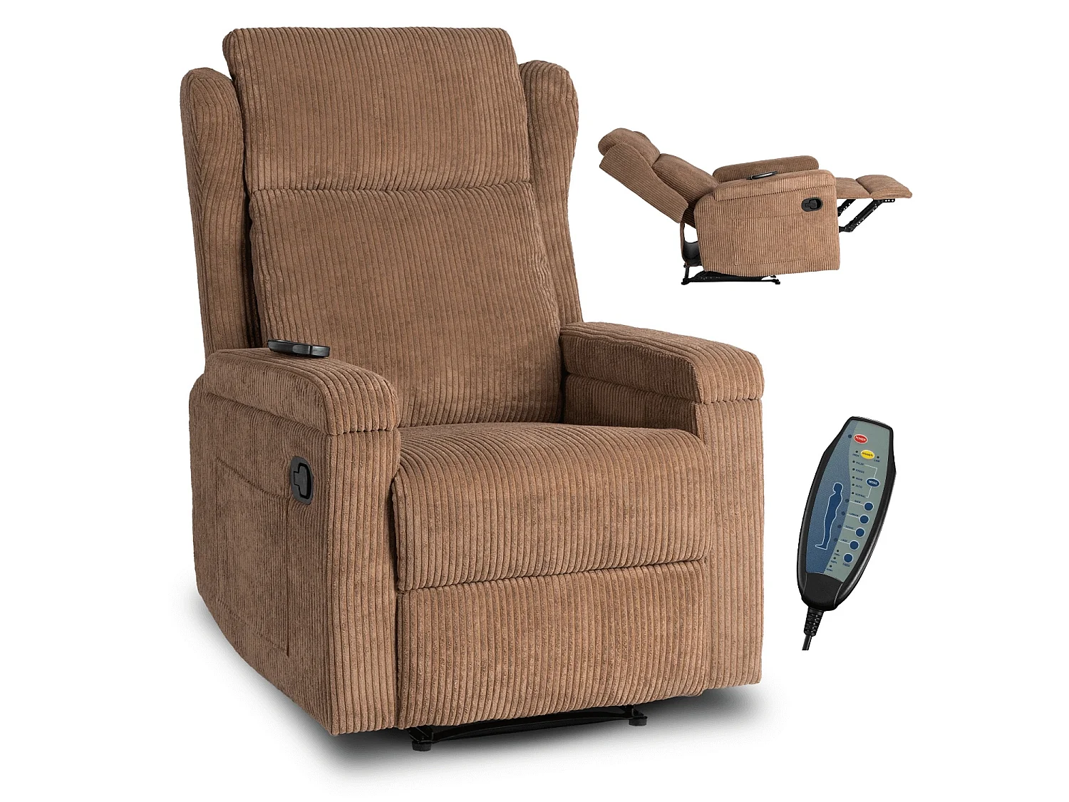 Fauteuil de massage en velours côtelé brun SEBASTIAN