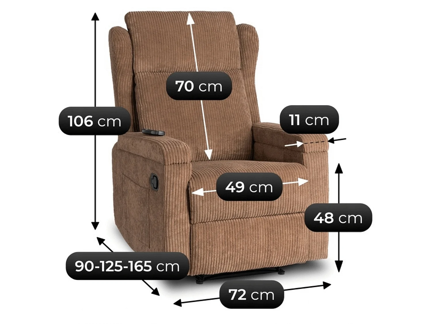 Fauteuil de massage en velours côtelé brun SEBASTIAN