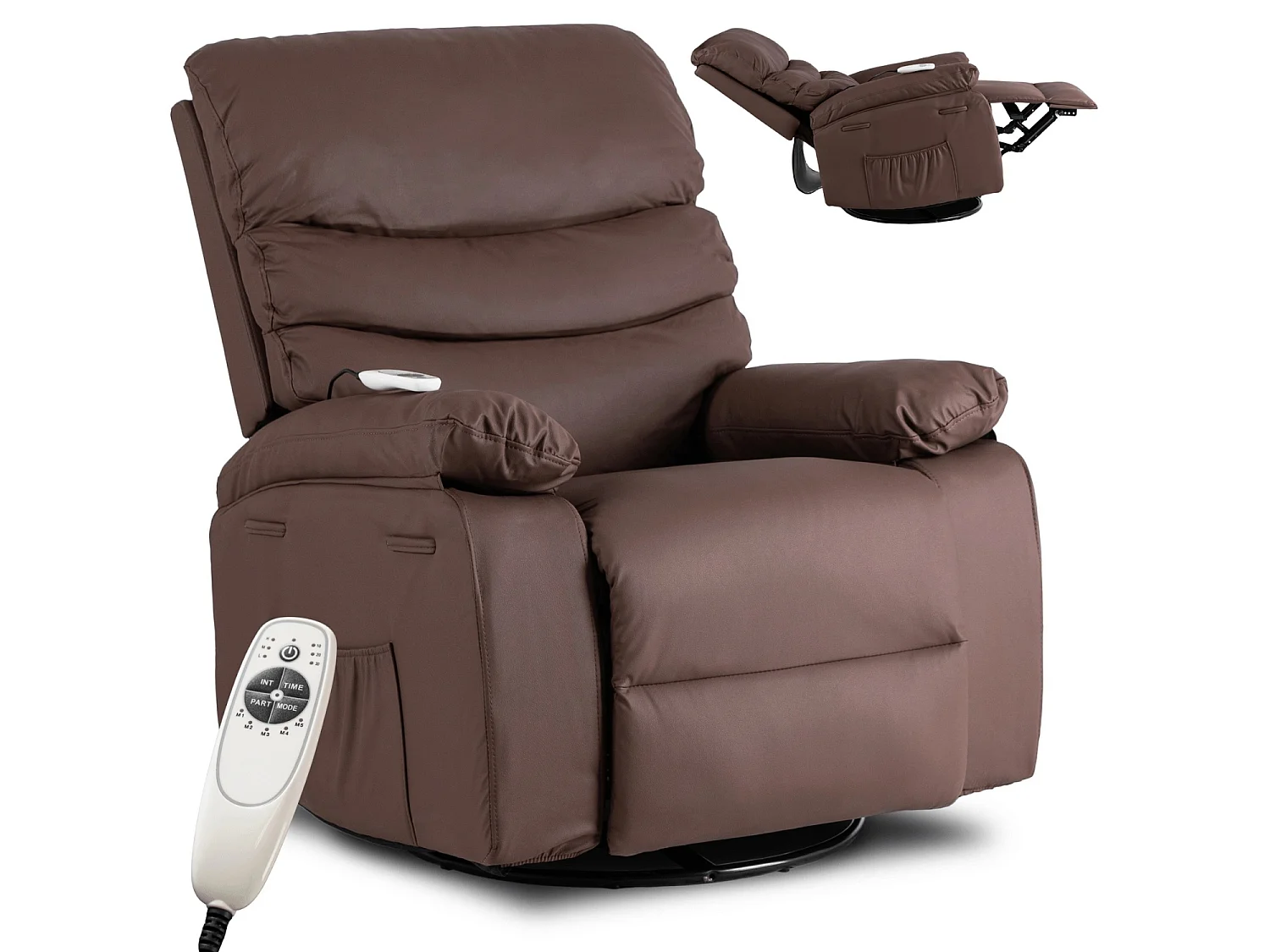 Sedia massaggiante lounge BRUCE reclinabile in pelle ecologica marrone