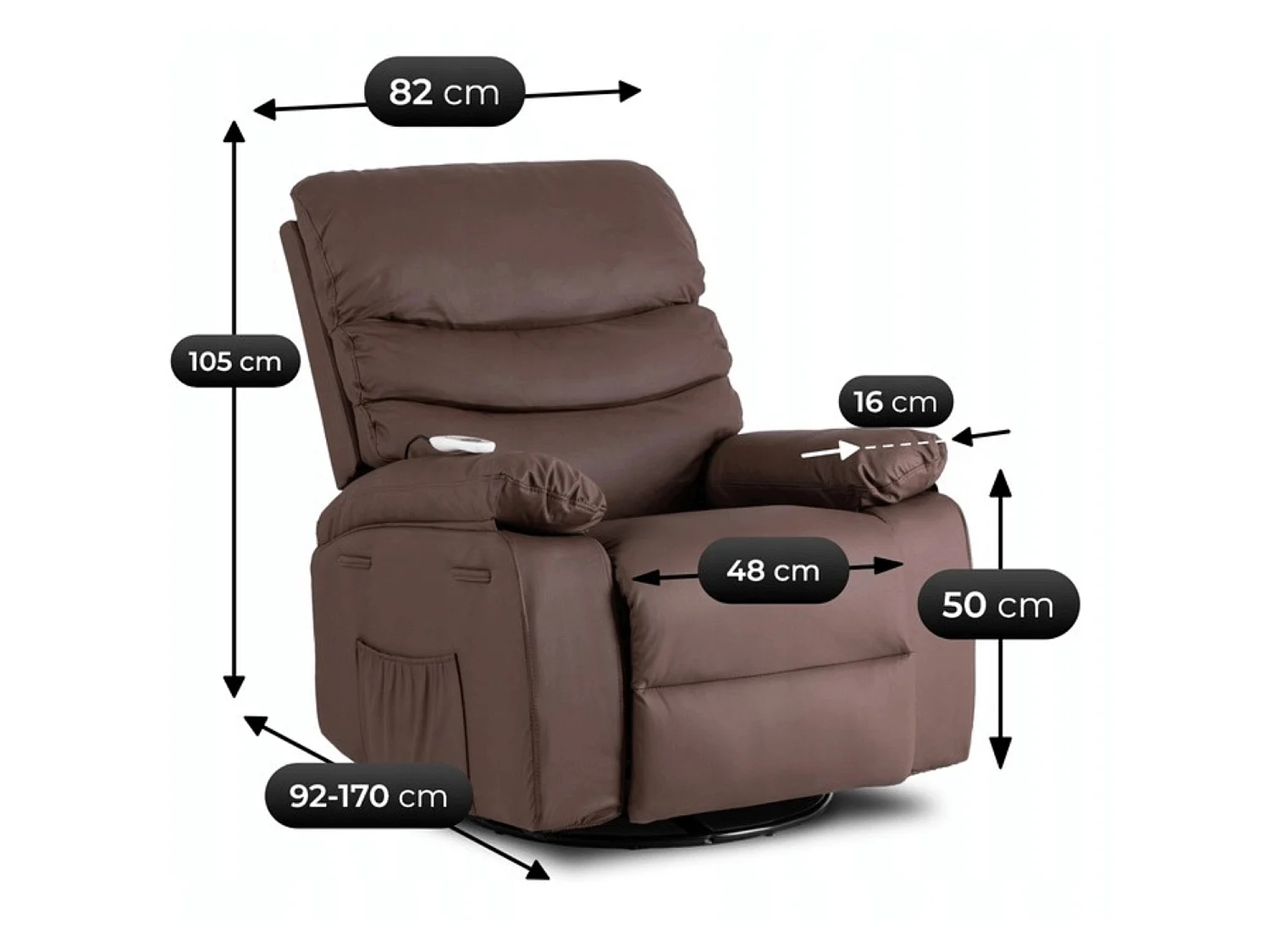 Sedia massaggiante lounge BRUCE reclinabile in pelle ecologica marrone