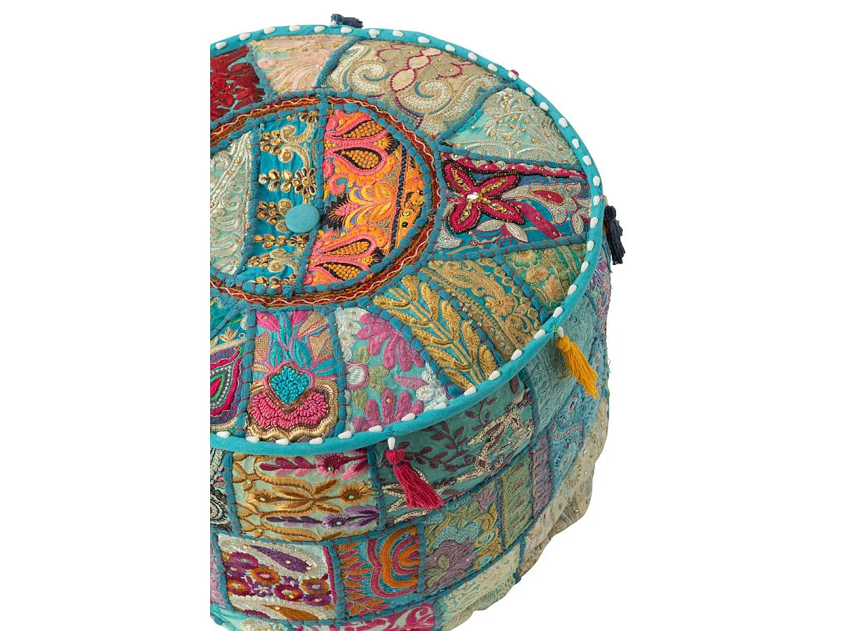 Pouf Rond Motifs "Mexican Fiesta" 40cm Bleu