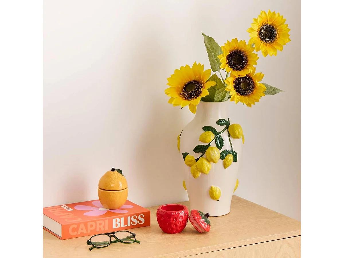 Vase Citrons en Dolomite "Fruity" 32cm Multicolore