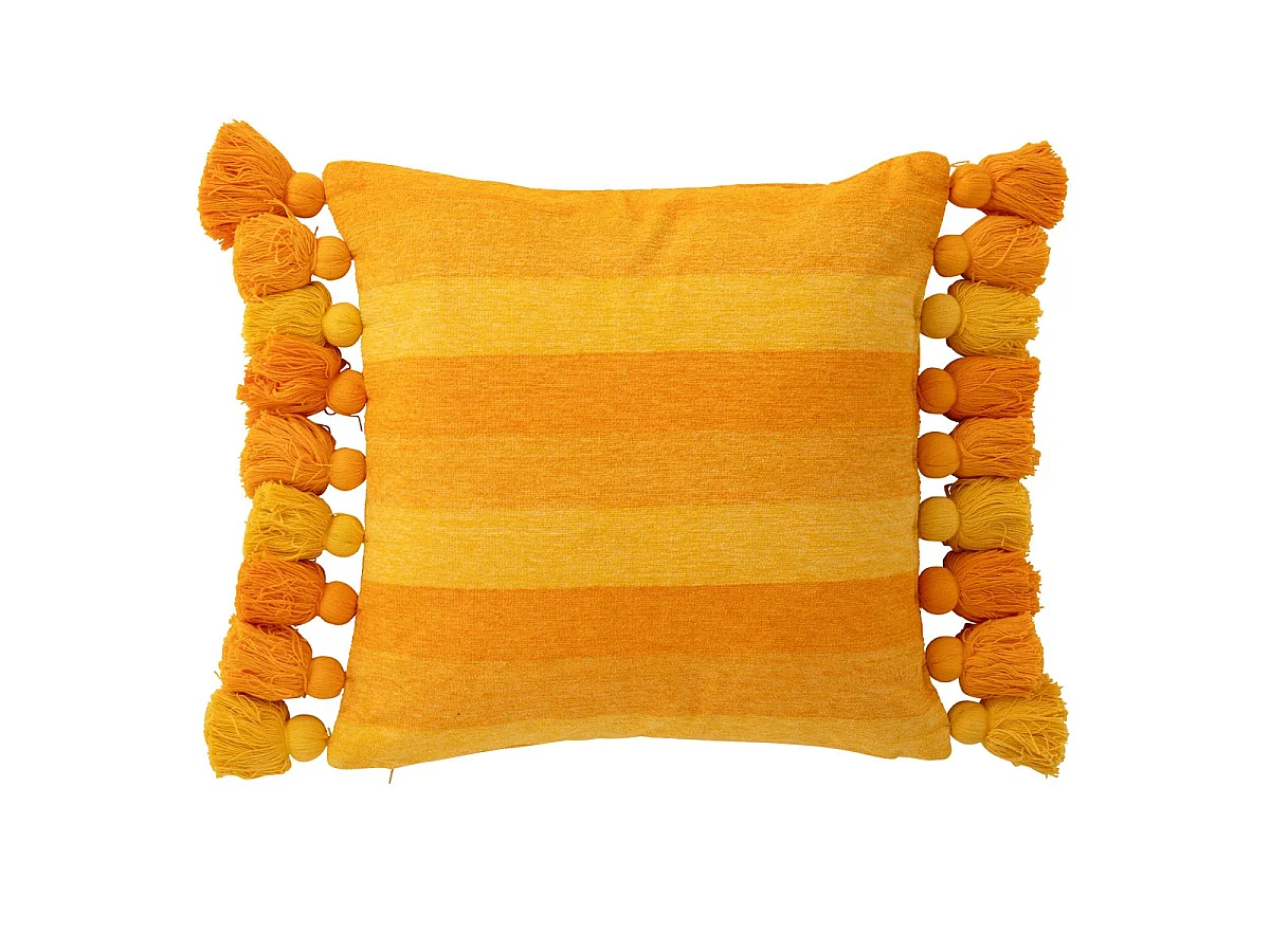 Coussin Déco à Pompons "Polly" 50x50cm Orange