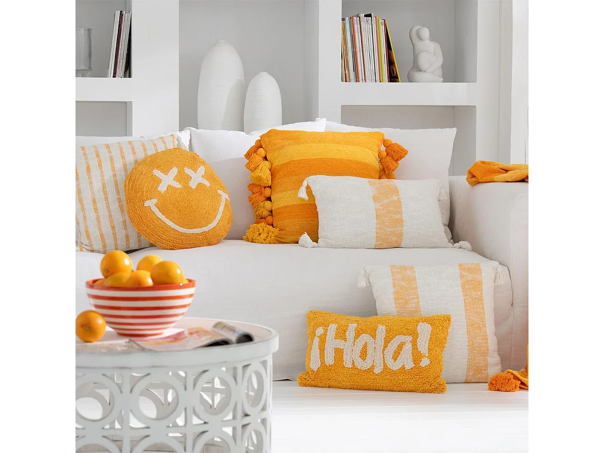 Coussin Déco à Pompons "Polly" 50x50cm Orange