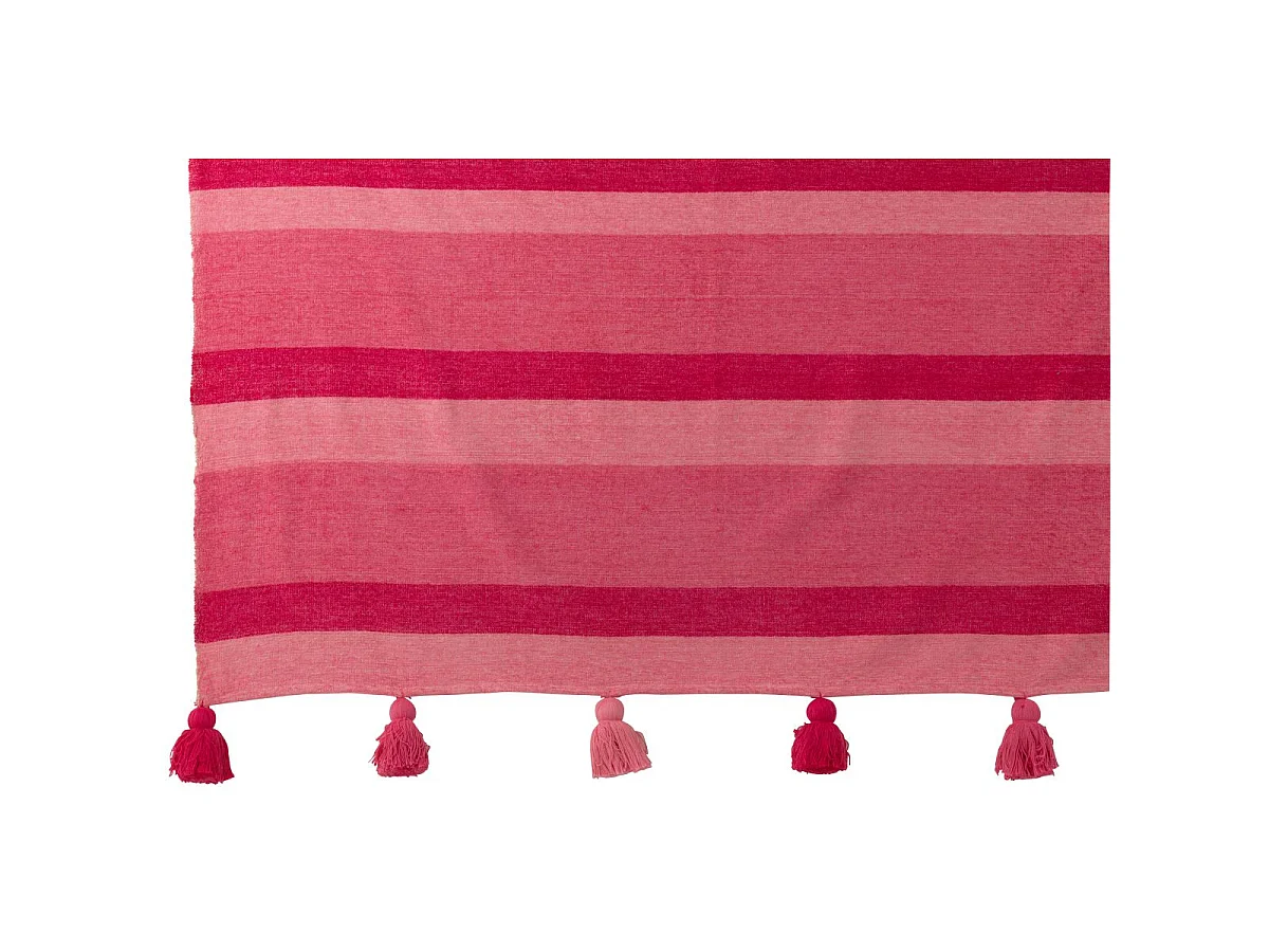 Plaid Rayé à Pompons "Polly" 130x180cm Rose