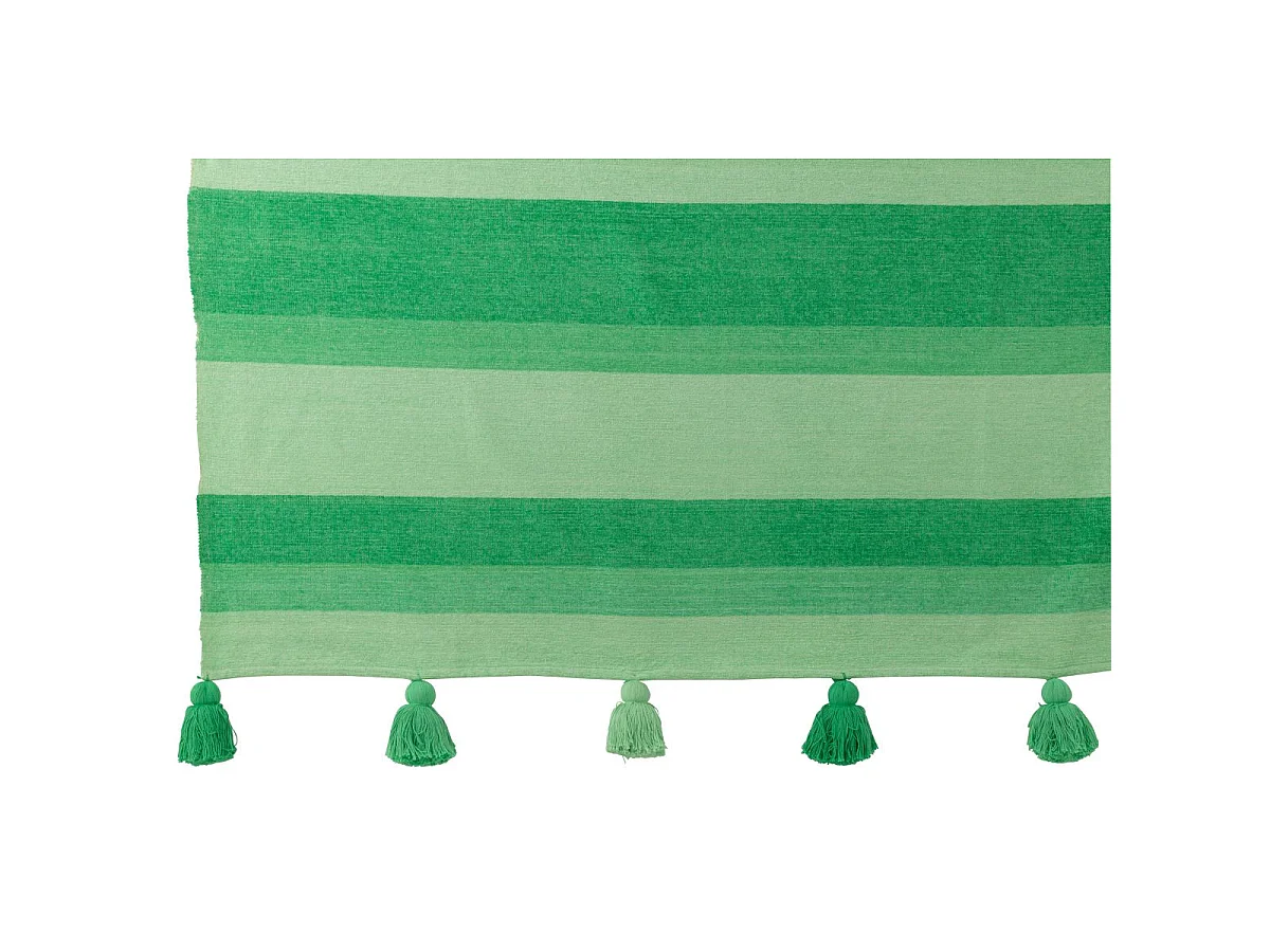 Plaid Rayé à Pompons "Polly" 130x180cm Vert