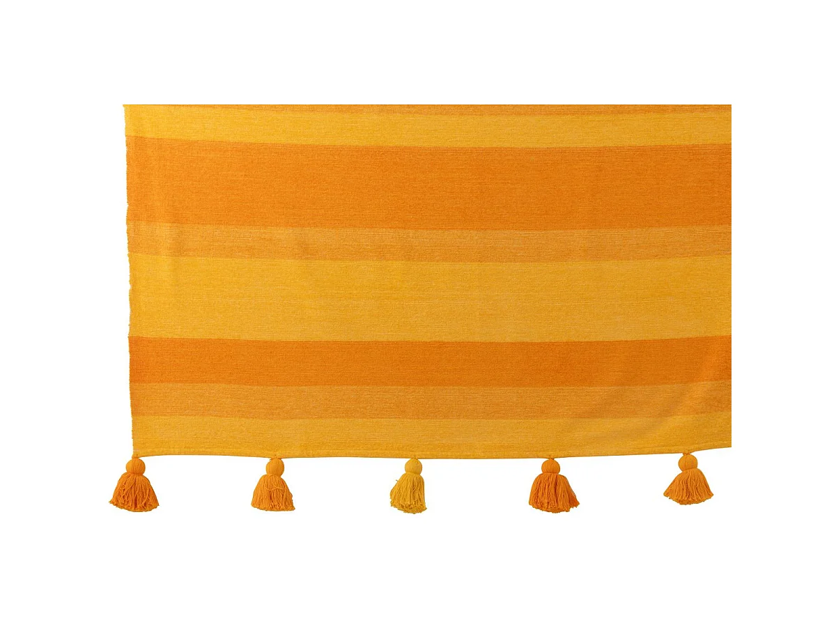 Plaid Rayé à Pompons "Polly" 130x180cm Orange