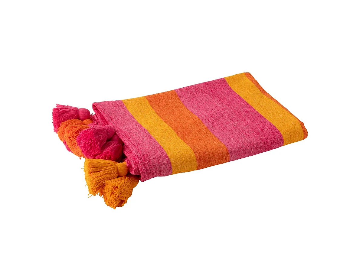 Plaid Rayé à Pompons "Polly" 130x180cm Multicolore