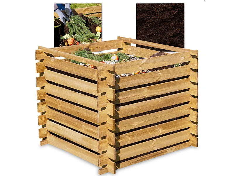 Composteur en bois 100x100x78cm robuste et stable 520L