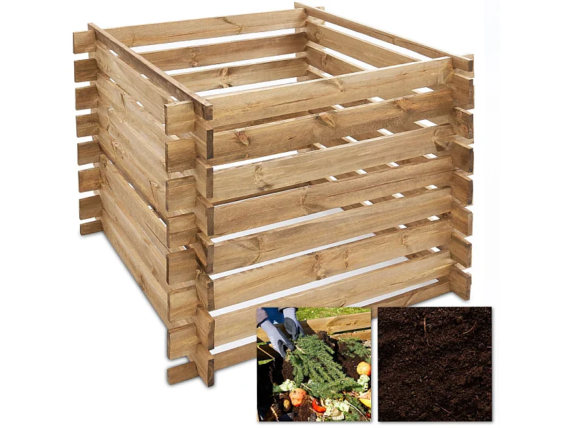Composteur en bois 100x100x78cm robuste et stable 520L