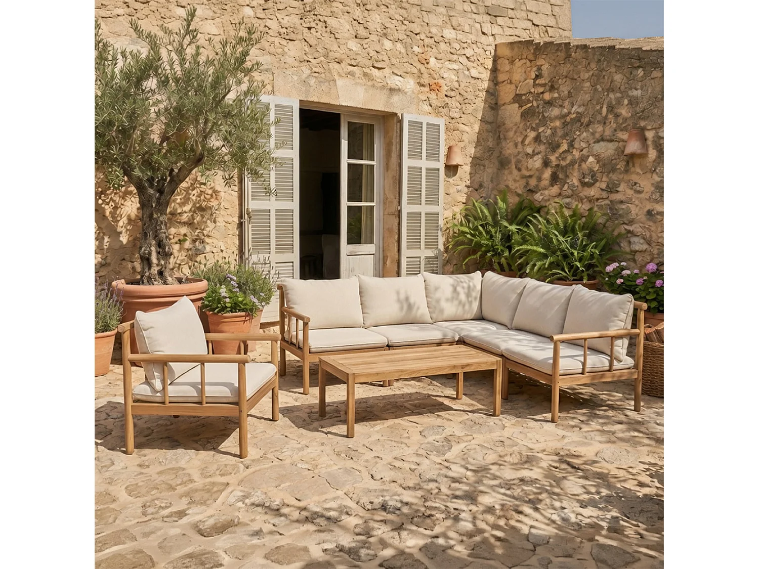 Salon de jardin 6 places en bois d’acacia certifié FSC PAKKRET