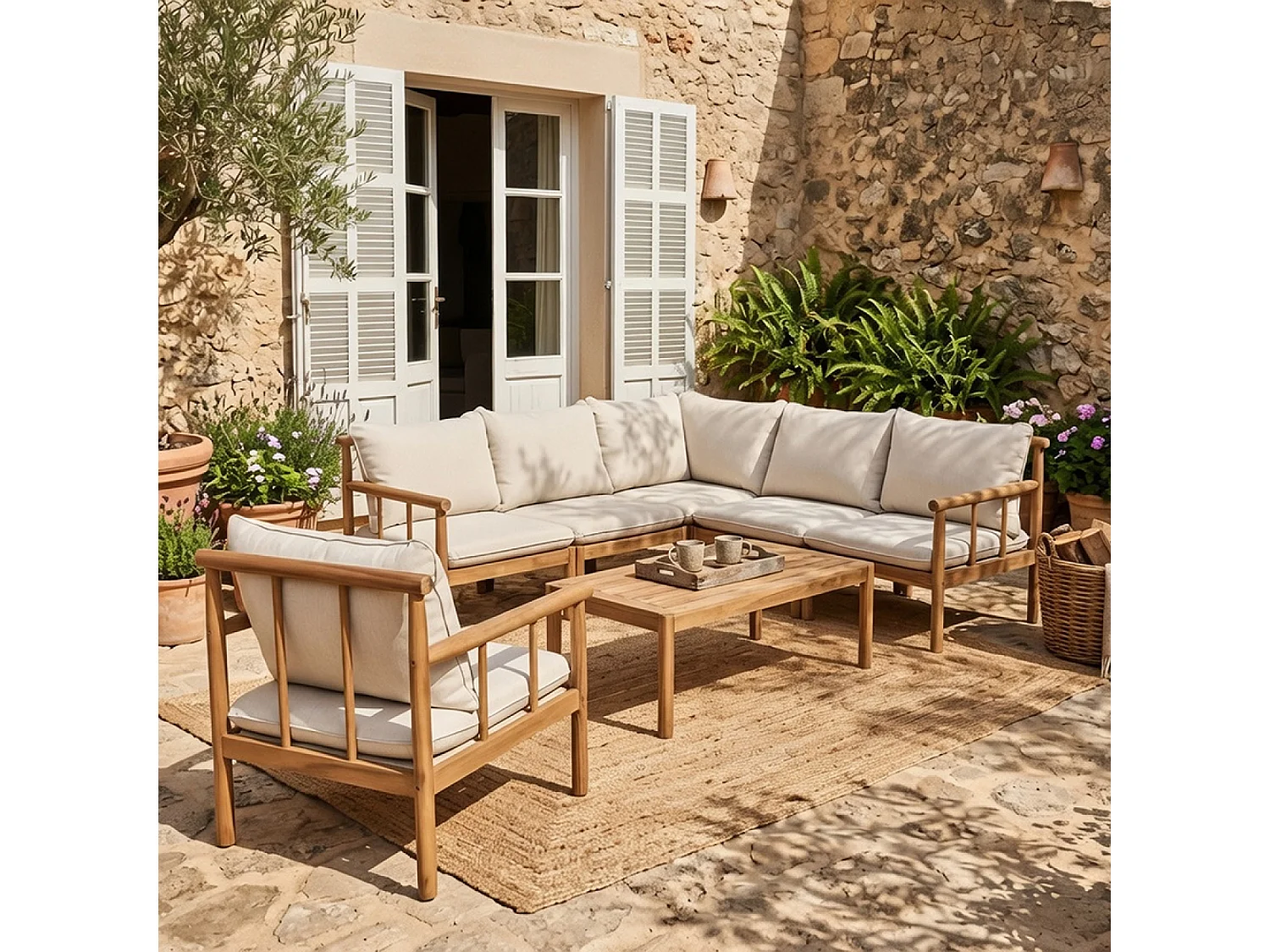 Salon de jardin 6 places en bois d’acacia certifié FSC PAKKRET