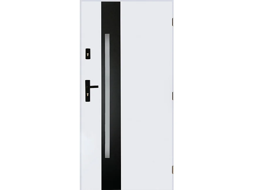 Porte d'entrée TANGO V 90 cm en acier inoxydable - Couleur: Blanc - Poignée et serrure : Avec - Tirant: Gauche