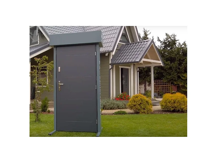 Porte d'entrée TANGO chêne doré en acier inoxydable en 80 ou 90 cm - Poignée et serrure : Avec - Poussant: Gauche - Dimensions: 90 cm