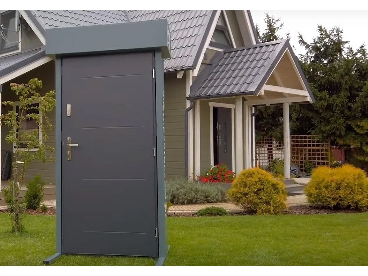 Porte d'entrée CANCUN 90 cm en acier inoxydable - Couleur: Anthracite - Poignée et serrure : Sans - Poussant: Droit