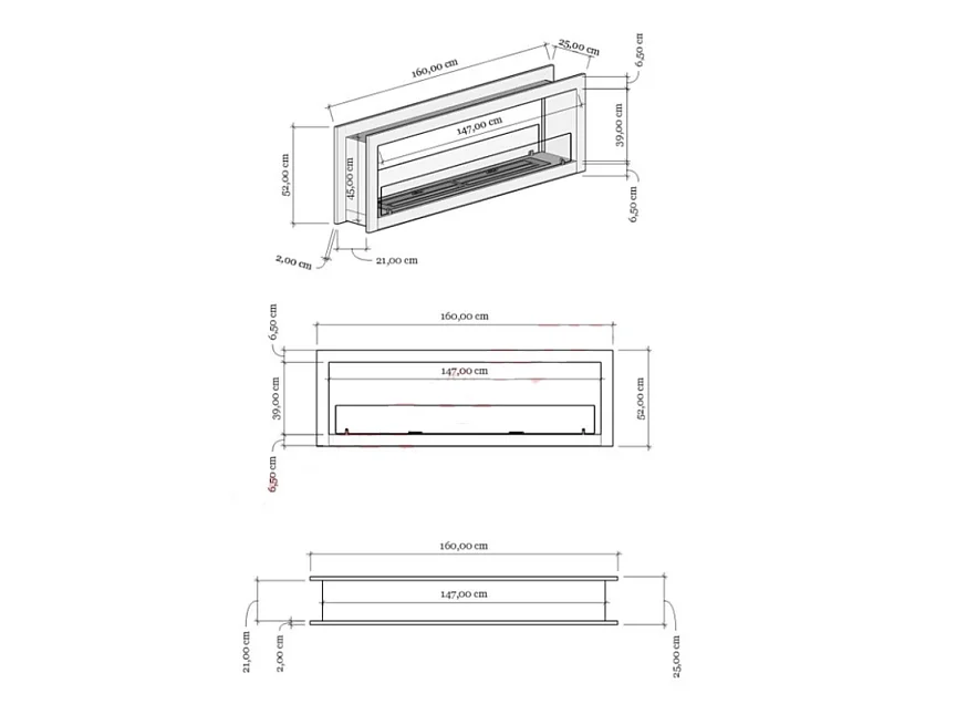 Cheminée BIOETHANOL double face 160 cm