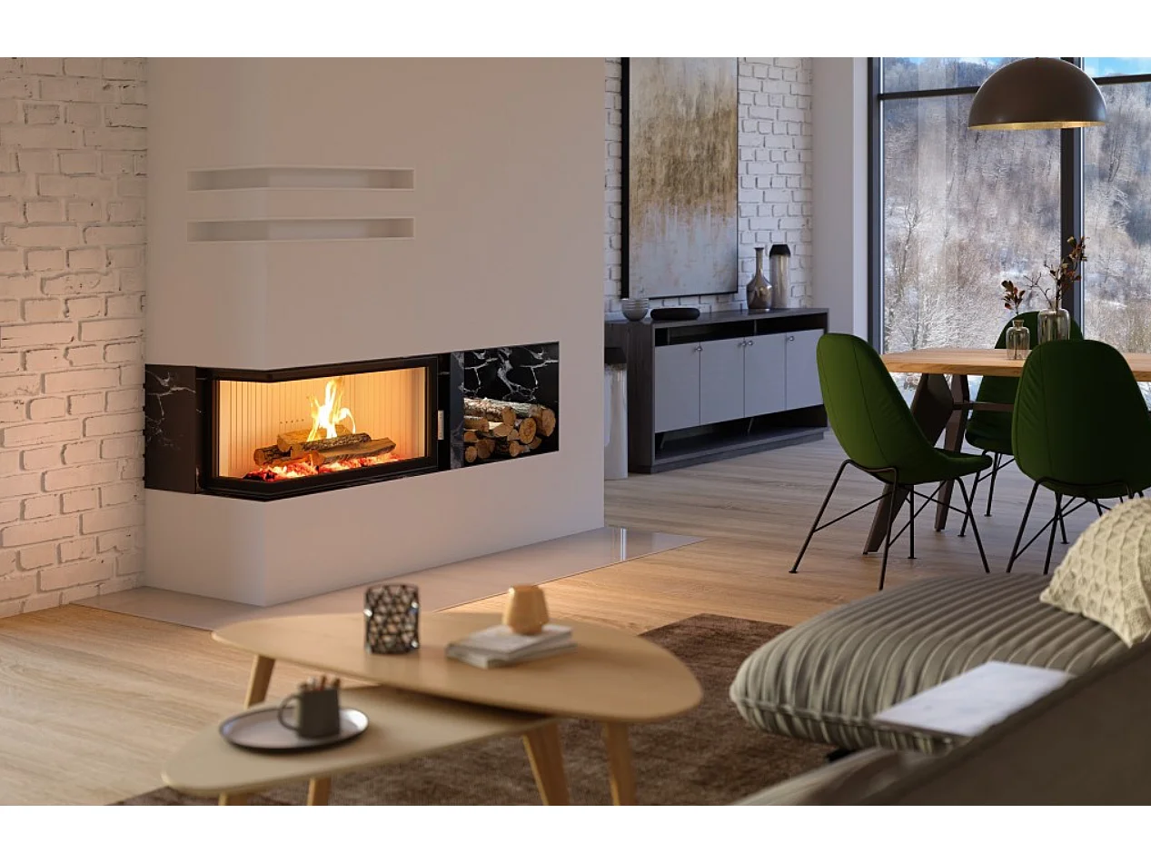 Insert à bois d'angle Heatro 81L-P noir- 92cm - Angle: Gauche