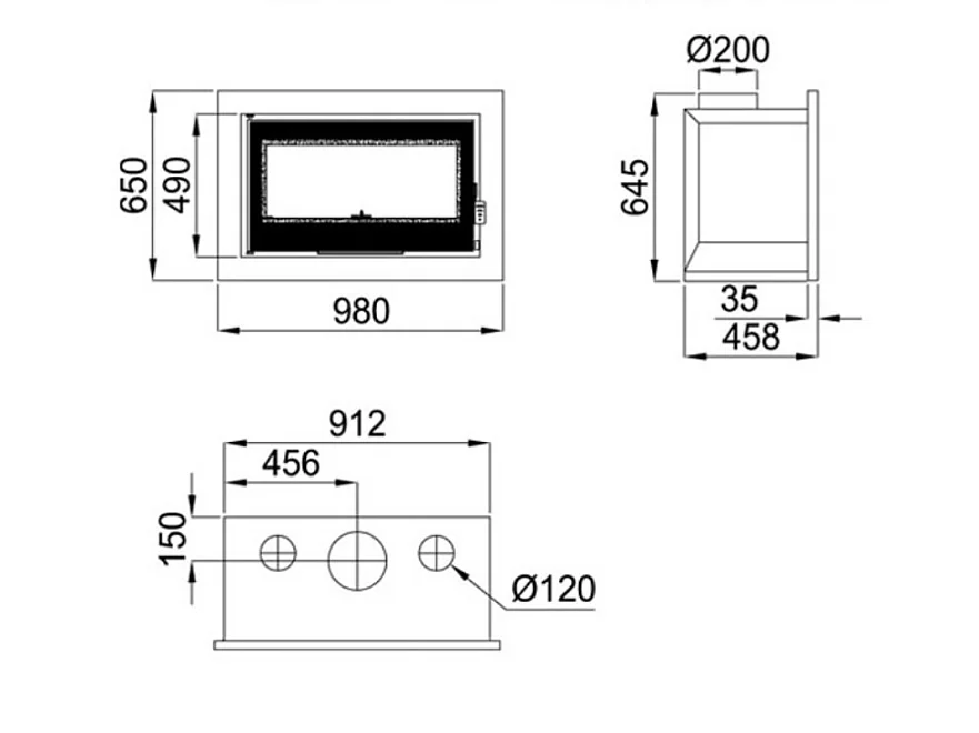 Insert cheminée à bois avec turbine Placetas 14 kW + 2 bouches recuperateur