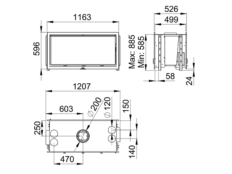 Insert cheminée à bois BOMA 16 KW TUNNEL + 4 bouches recuperateur
