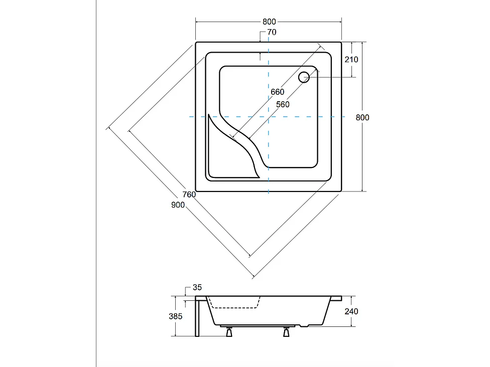 Receveur de douche IGOR carré 80x80 cm et 90x90 cm blanc - Dimensions: 80x80 cm