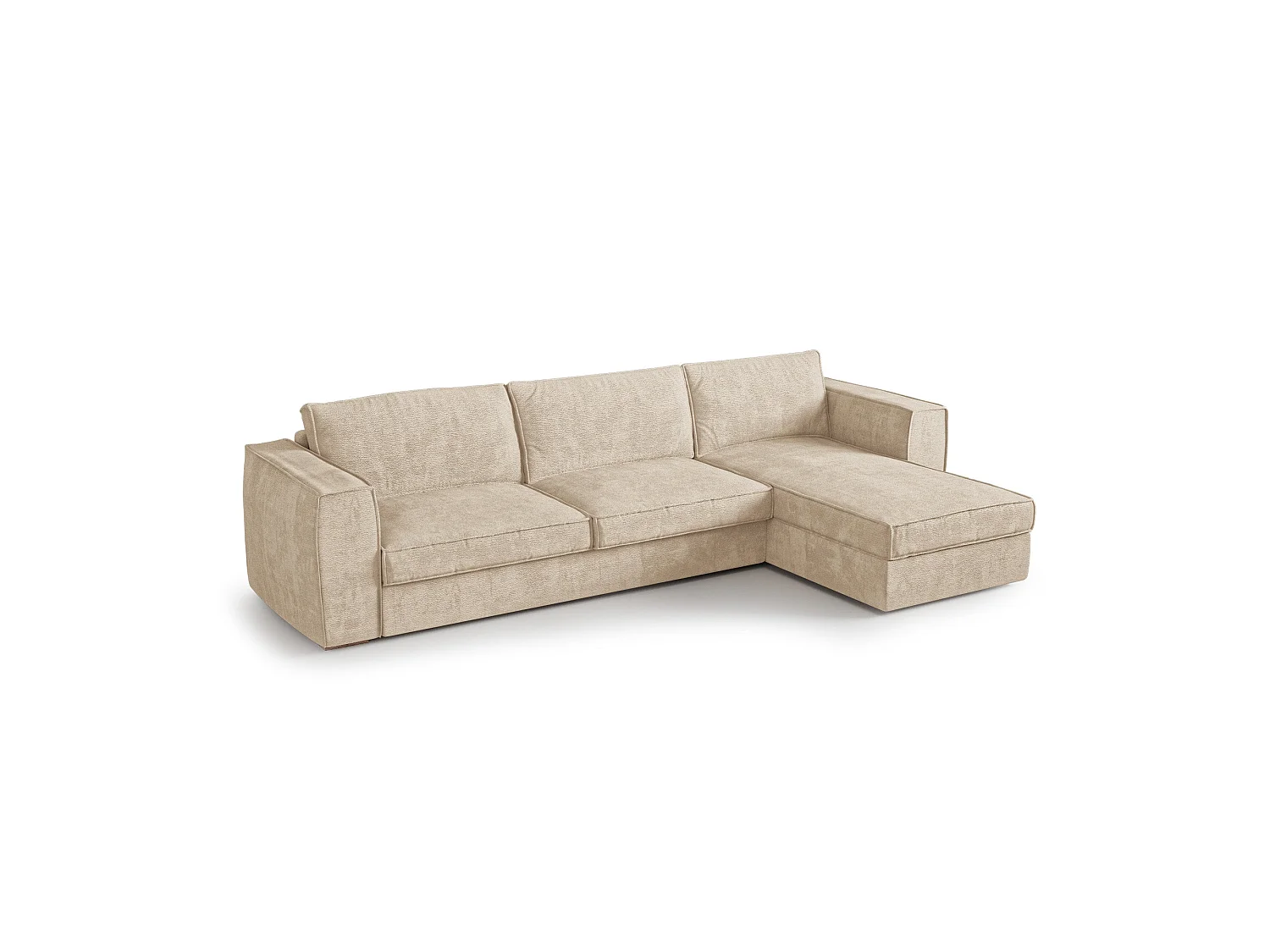Canapé d'angle droit convertible 5 places MIKA en tissu tramé toucher doux beige