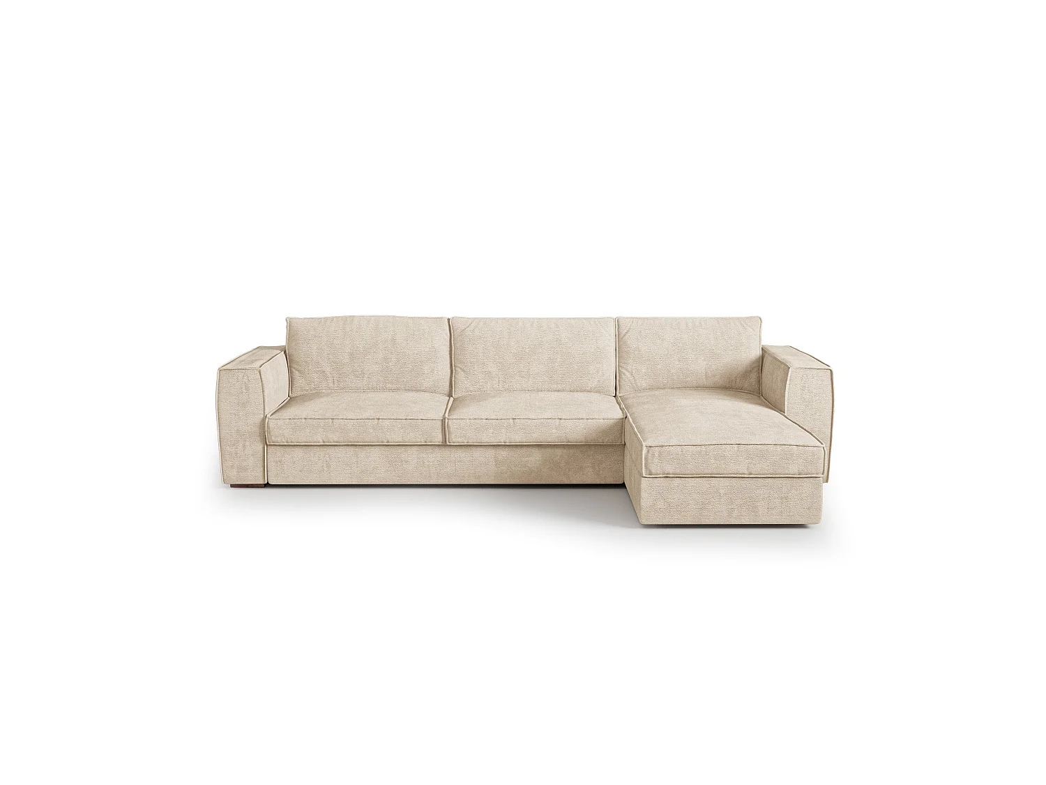 Canapé d'angle droit convertible 5 places MIKA en tissu tramé toucher doux beige
