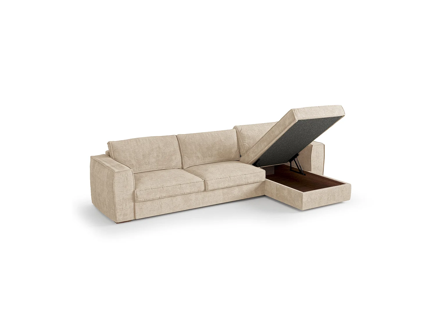 Canapé d'angle droit convertible 5 places MIKA en tissu tramé toucher doux beige