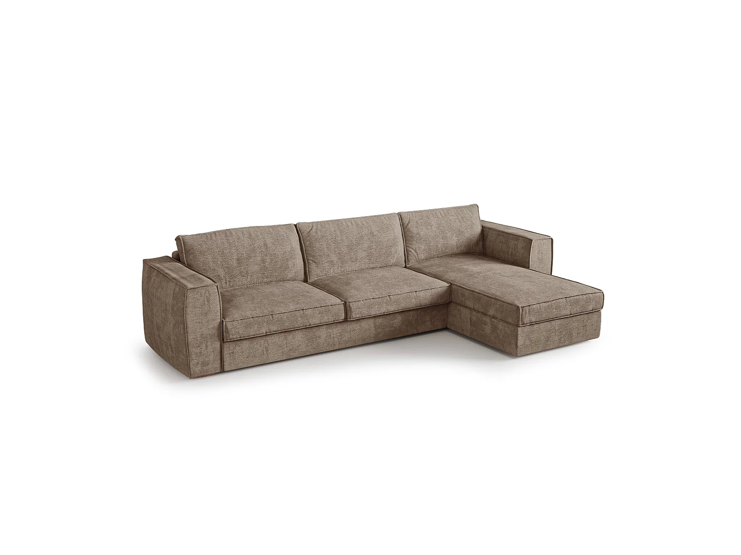 Canapé d'angle droit convertible 5 places MIKA en tissu tramé toucher doux taupe