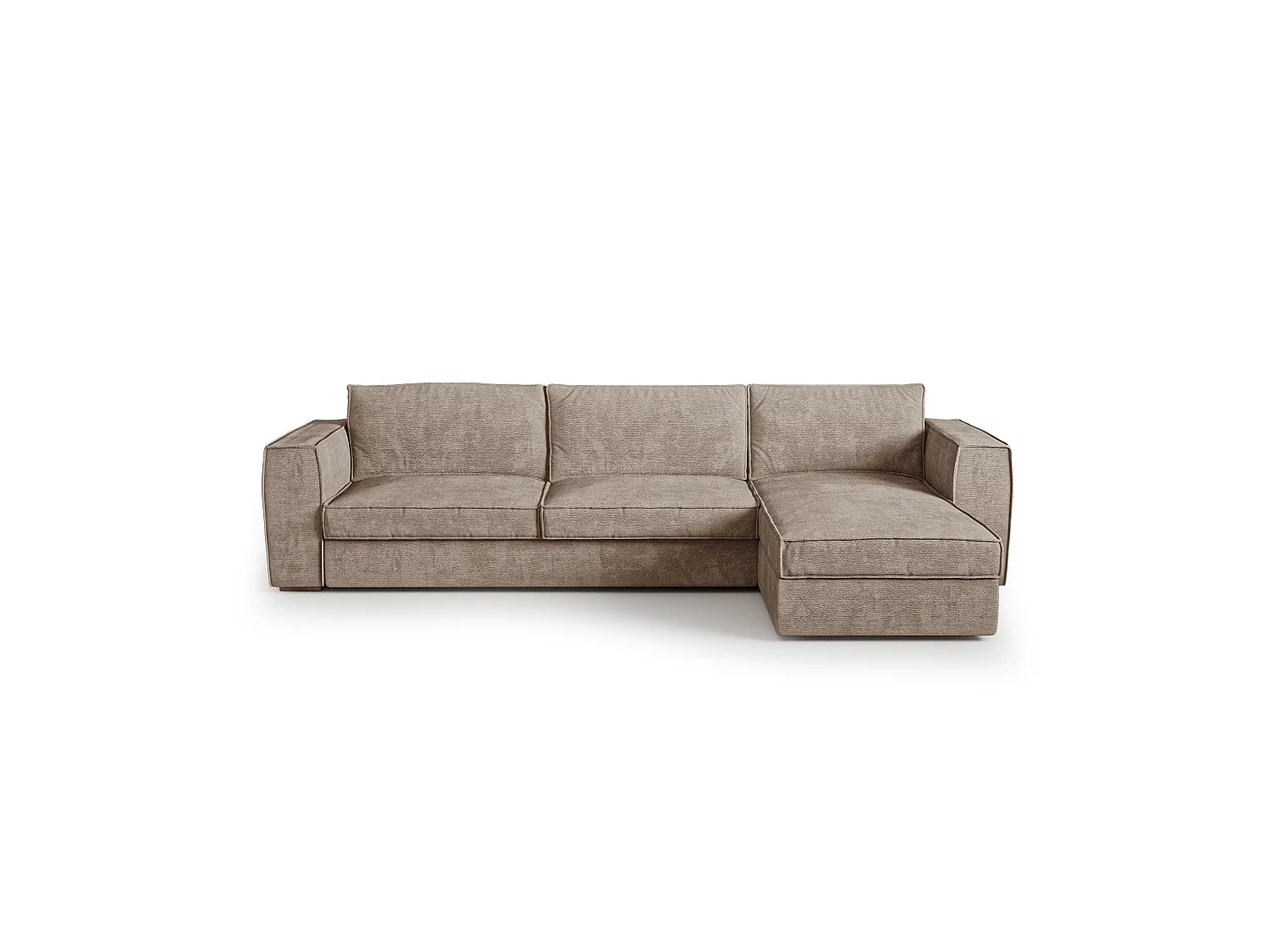 Canapé d'angle droit convertible 5 places MIKA en tissu tramé toucher doux taupe