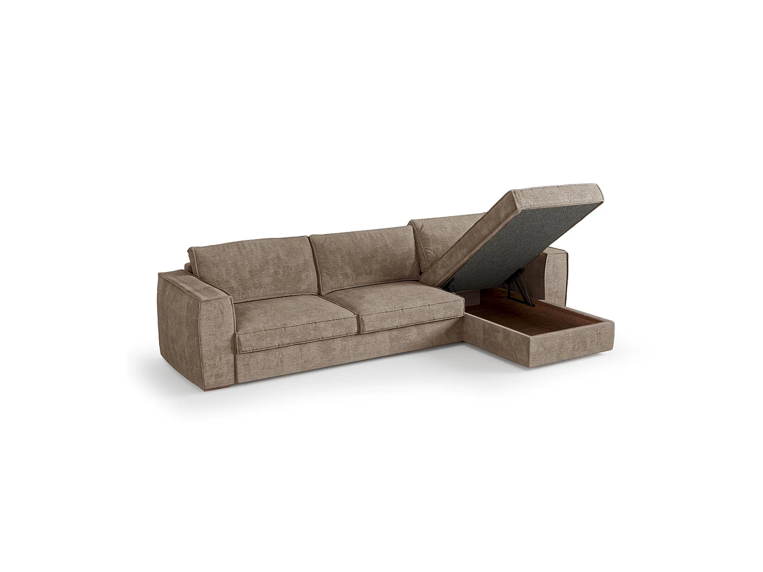 Canapé d'angle droit convertible 5 places MIKA en tissu tramé toucher doux taupe