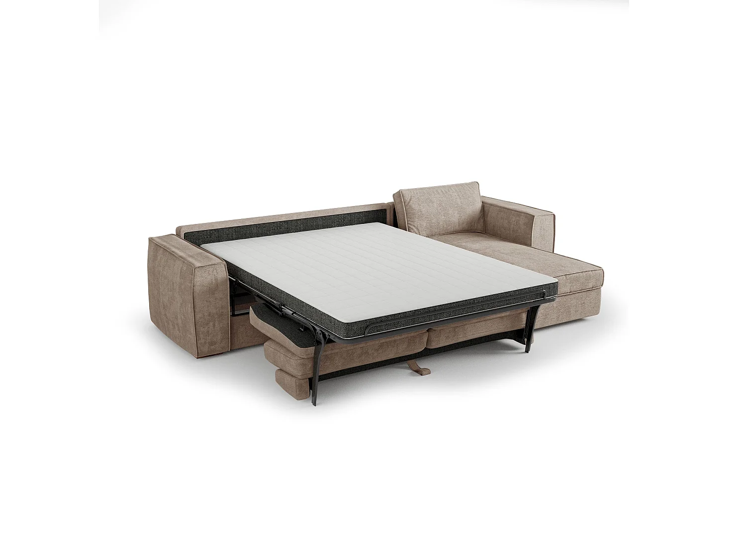 Canapé d'angle droit convertible 5 places MIKA en tissu tramé toucher doux taupe